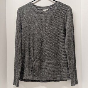 NIC+ZOE Rib-Knit Crew Neck Sweater Tee in Marled Grey & White